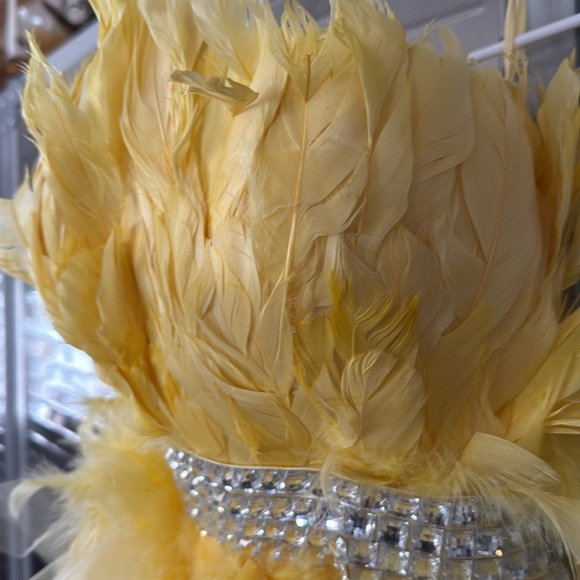 Yellow feathered party dress. No brand name. Super pretty! - Picture 4 of 9